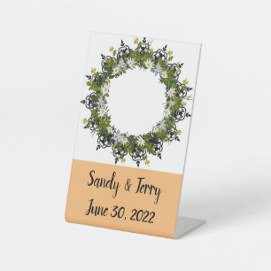 Welkomstsignaal met floral bloemen reclamebord met voetstuk