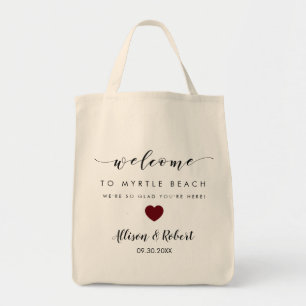 Welkomsttas van bruiloft met achterste reisroute, tote bag