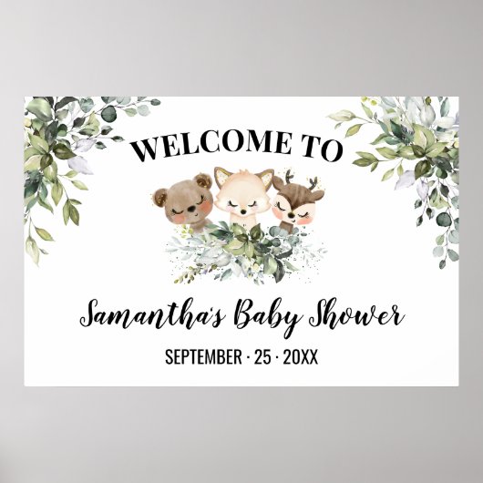 Welkomstteken Baby shower Forest Animals Poster (Voorkant)