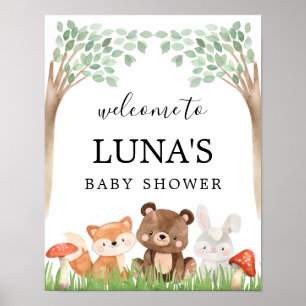 Welkomstteken Baby shower Woodland Poster