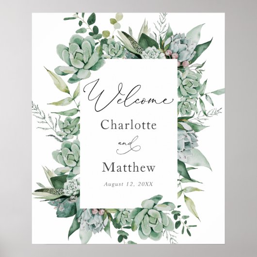 Welkomstteken bij Succulent en Eucalyptus Wedding Poster (Voorkant)