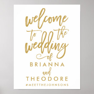 Welkomstteken chic Hand Lettered Gold Wedding Poster