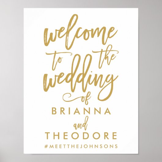 Welkomstteken chic Hand Lettered Gold Wedding Poster (Voorkant)