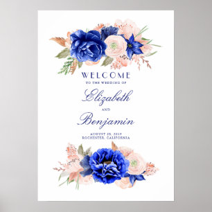 Welkomstteken marineserie en roze Floral Wedding Poster