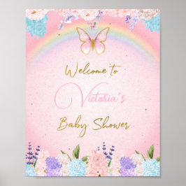 Welkomstteken van baby shower, Butterflies-regenbo Poster