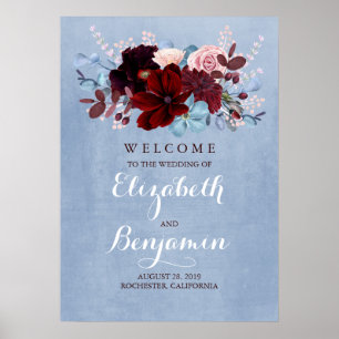 Welkomstteken voor Bourgogne en usty Blue Wedding Poster