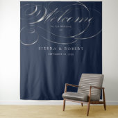 Welkomstteken voor bruiloft Elegant Faux Silver Sc Wandkleed (In situ)