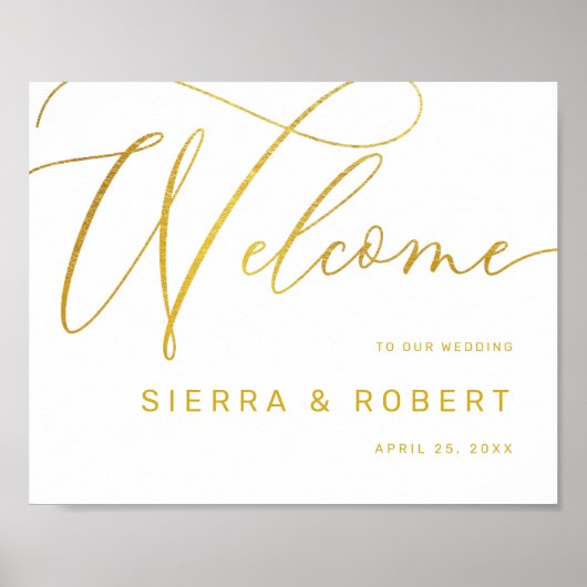 Welkomstteken voor bruiloft Modern Faux Gold Scrip Poster (Voorkant)
