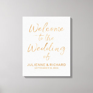 Welkomstteken voor bruiloft Stijlvol Roos Gold Let Canvas Afdruk