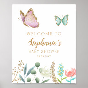 Welkomstteken voor Butterfly Baby shower Poster