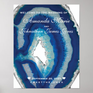Welkomstteken voor Chic Script Blue Agate Weddensc Poster