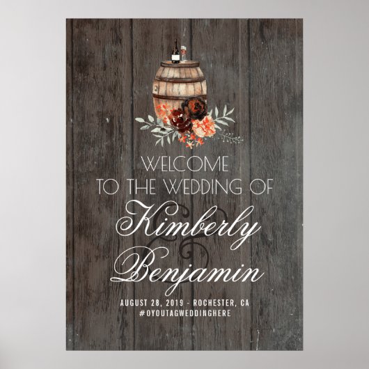 Welkomstteken voor de ridderwijk Wine Barrel Weddi Poster (Voorkant)