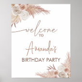 Welkomstteken voor geboortedag | Boho Pampas Grass Poster (Voorkant)