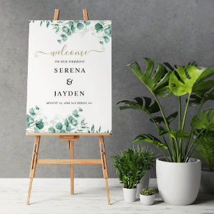 Welkomstteken voor groene bruiloft in de Eucalyptu Poster