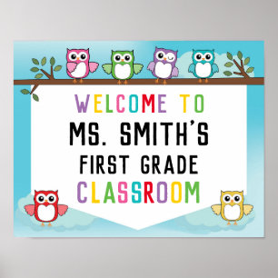 Welkomstteken voor klaslokaal in Cute Owl Thema Poster