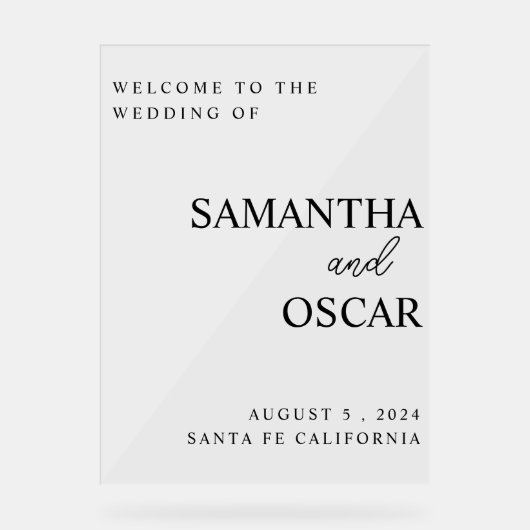 Welkomstteken voor legant Weddenschap Acryl Bord (Voorkant)