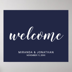 Welkomstteken voor modern Script Navy Blue Wedding Poster