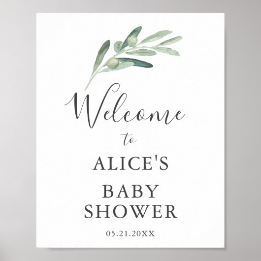 Welkomstteken voor olijfBaby shower Poster (Voorkant)
