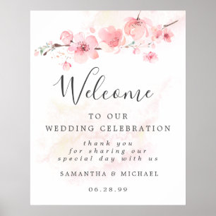 Welkomstteken voor roze Cherry Blossom Weddenschap Poster