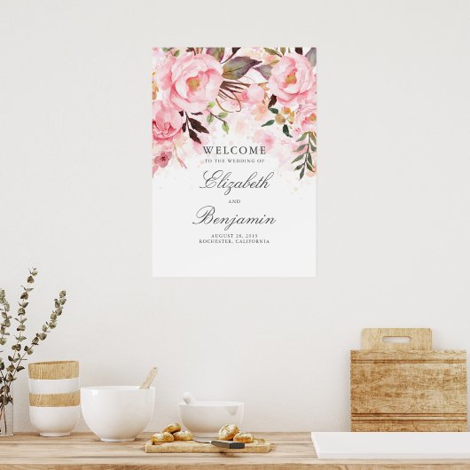Welkomstteken voor roze Floral Weduwschap Poster (Keuken)