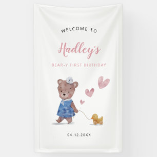 Welkomstteken voor roze Teddy Bear Birthday Party Spandoek