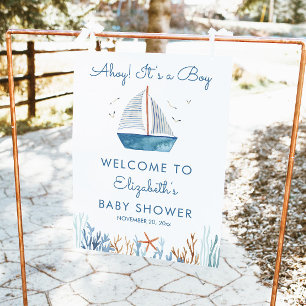 Welkomstteken voor Sailboot Boy Baby shower Poster