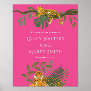 Welkomstteken voor Tropical Safari Animal Wedding Poster