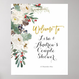 Welkomstteken winterkerstfeest Floral bruiloft Poster