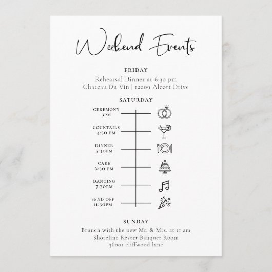 Welkomsttijdlijn voor bruiloft programma (Achterkant)