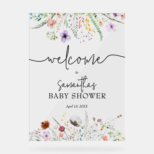 Welkomstwoord Baby shower Wildbloem Acryl Bord (Voorkant)
