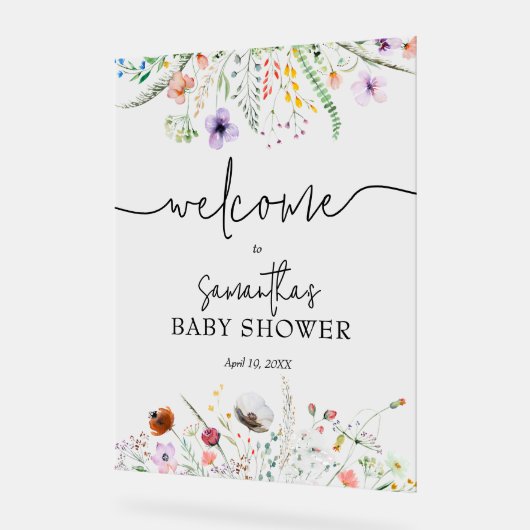 Welkomstwoord Baby shower Wildbloem Acryl Bord (Hoek)