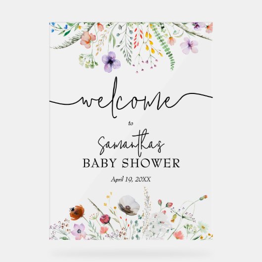 Welkomstwoord Baby shower Wildbloem Acryl Bord (Voorkant)