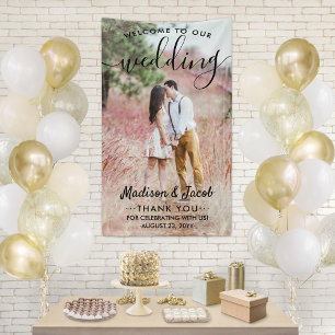 Welkomstwoord Eenvoudig zwart script verticale fot Spandoek