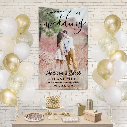 Welkomstwoord Eenvoudig zwart script verticale fot Spandoek