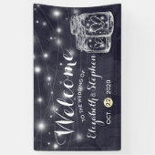 Welkomstwoord Mason Jars String Lights Navy Blue Spandoek (Verticaal)