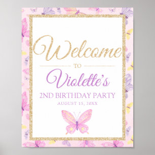 Welkomstwoord voor roze en Paarse vlinder Poster
