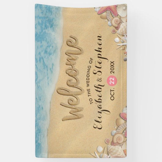 Welkomstzomerstrand zeeschelpen spandoek (Verticaal)