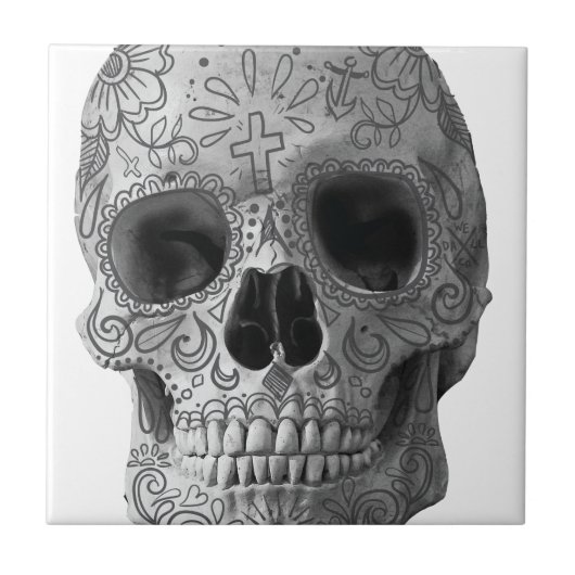 Wellcoda 3D Skull Horror Face Aztec Head Tegeltje (Voorkant)