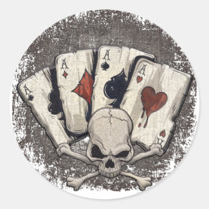 Wellcoda Ace Playing Cards Skull Casino Ronde Sticker