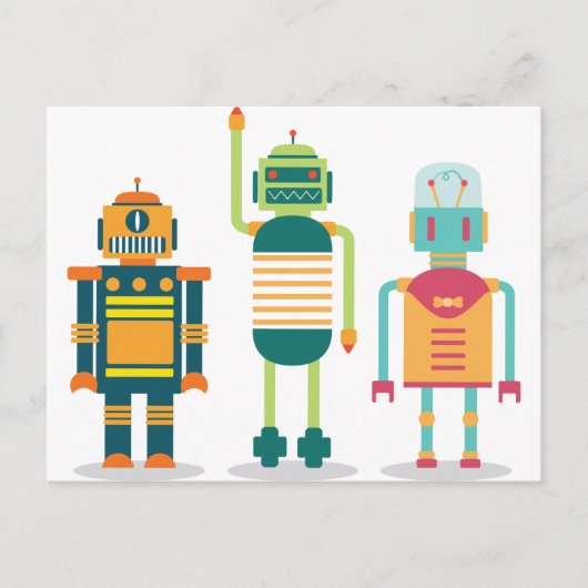 Wellcoda Cartoon Robot Party Kind Fun Life Briefkaart (Voorkant)