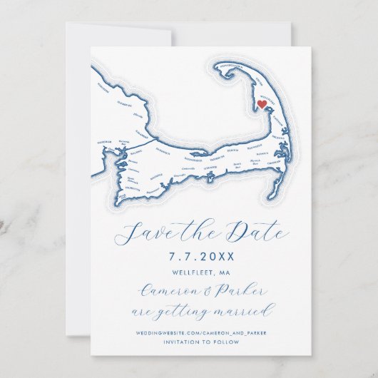 Wellfleet MA Cape Cod Carte Marine Blue Mariage (Devant)