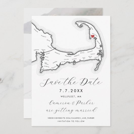 Wellfleet MA Cape Cod kaart zwart-wit bruiloft (Voorkant / Achterkant)