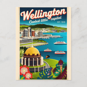 Wellington Nieuw-Zeeland Retro Reisposter Kunst Feestdagenkaart