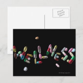 "WELLNESS", geschreven met pillen Briefkaart (Voorkant / Achterkant)