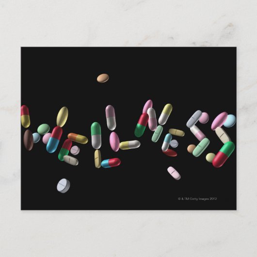 "WELLNESS", geschreven met pillen Briefkaart (Voorkant)