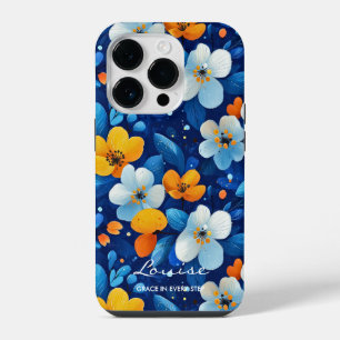 Wellness Vibrant Floral Elegance Blauw & Oranje iPhone 14 Plus Hoesje