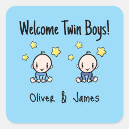Welome Twin Boys!, Blue, Personalized Twin Babies  Vierkante Sticker