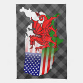 Welsh American Flags Map Tea Towel Theedoek (Verticaal)