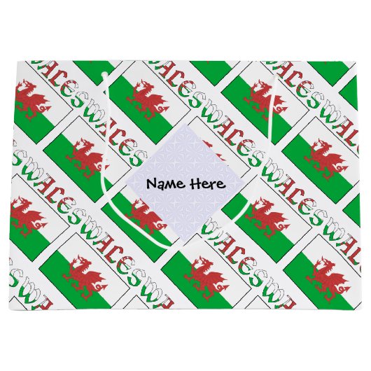 Welsh Angel Christmas Flag Tiled Black Personalize Groot Cadeauzakje (Voorkant)