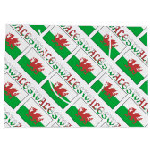 Welsh Angel Christmas Flag Tiled Black Personalize Groot Cadeauzakje (Achterkant)